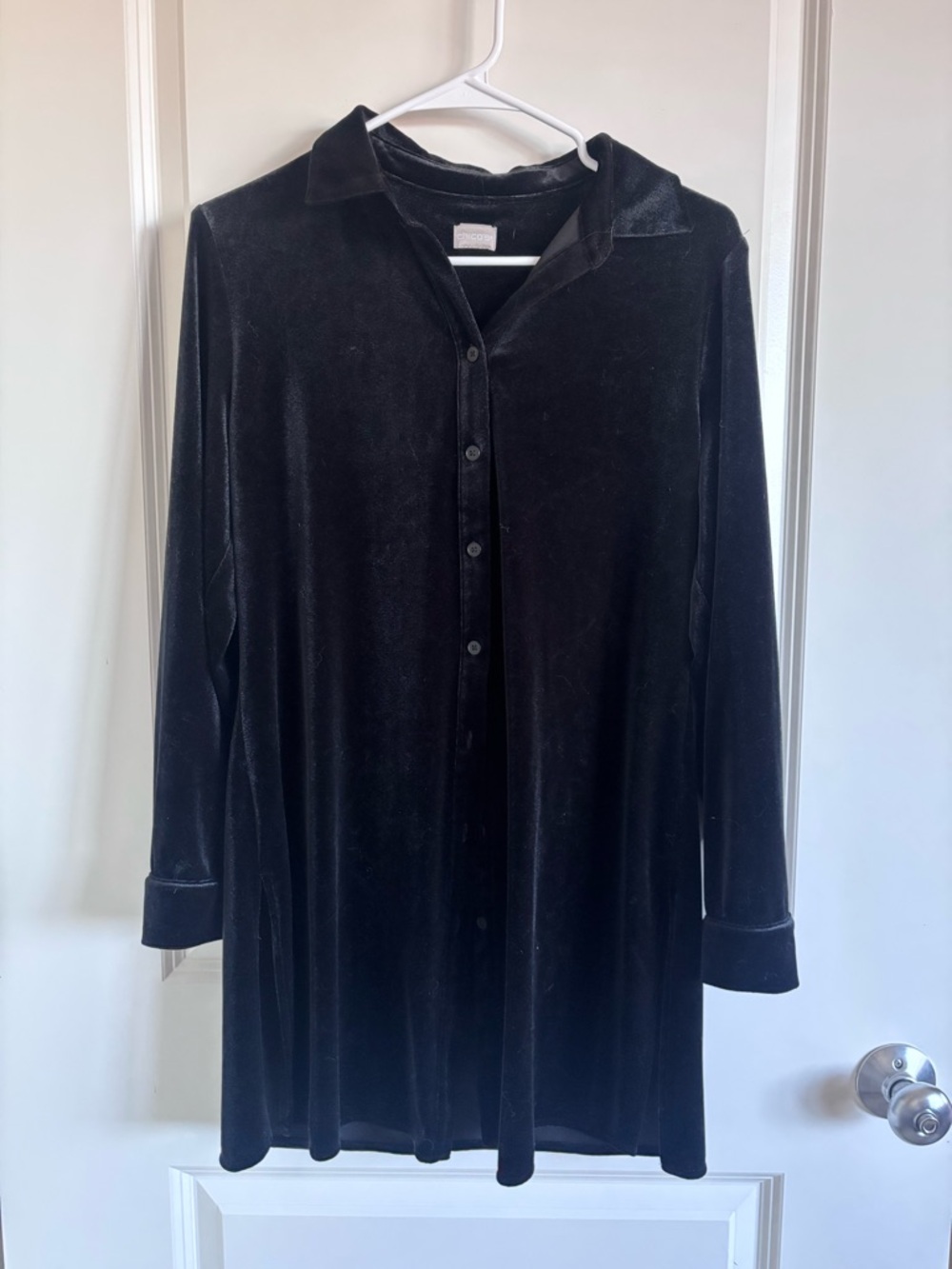 Chico's Black Velvet Button-Up Dress